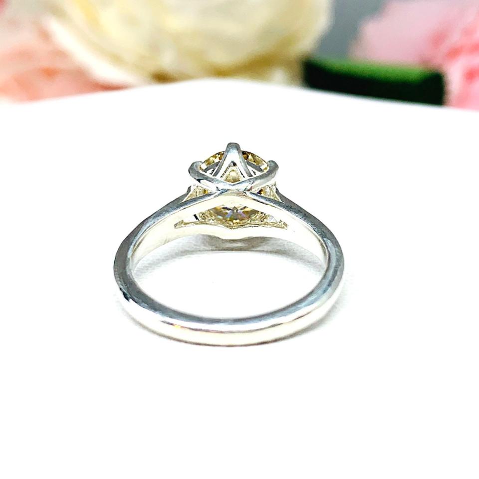 Light Champagne Moissanite Engagement Ring – 6 Prong Trellis – Sterling Silver – 6.5mm to 9mm Stone Options