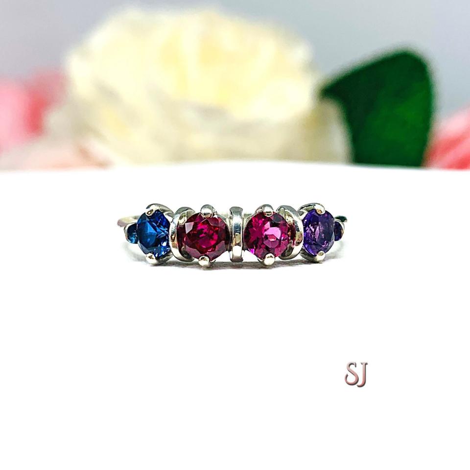Sterling Silver 4 Stone Mother's Ring - 4mm round gemstones - Family Ring - Grandmother Ring -Birthstone Ring