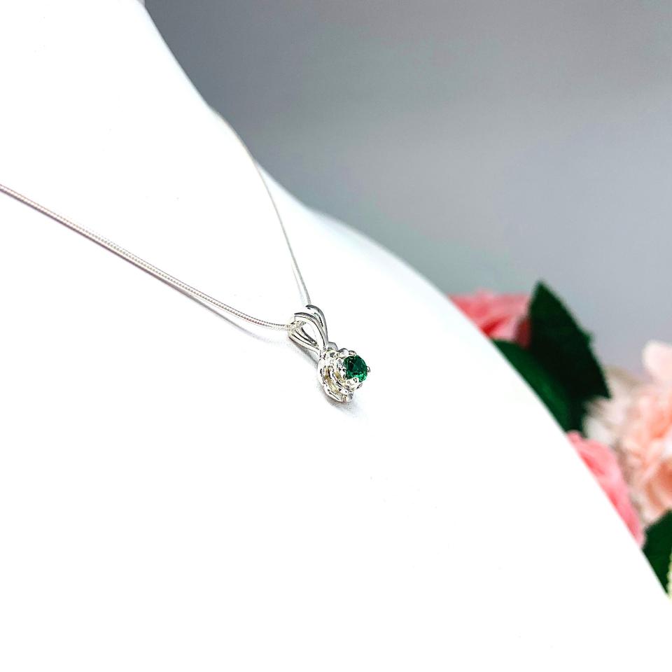 Birthstone Rose Pendant Necklace - 4mm round gemstone - Sterling silver pendant and chain