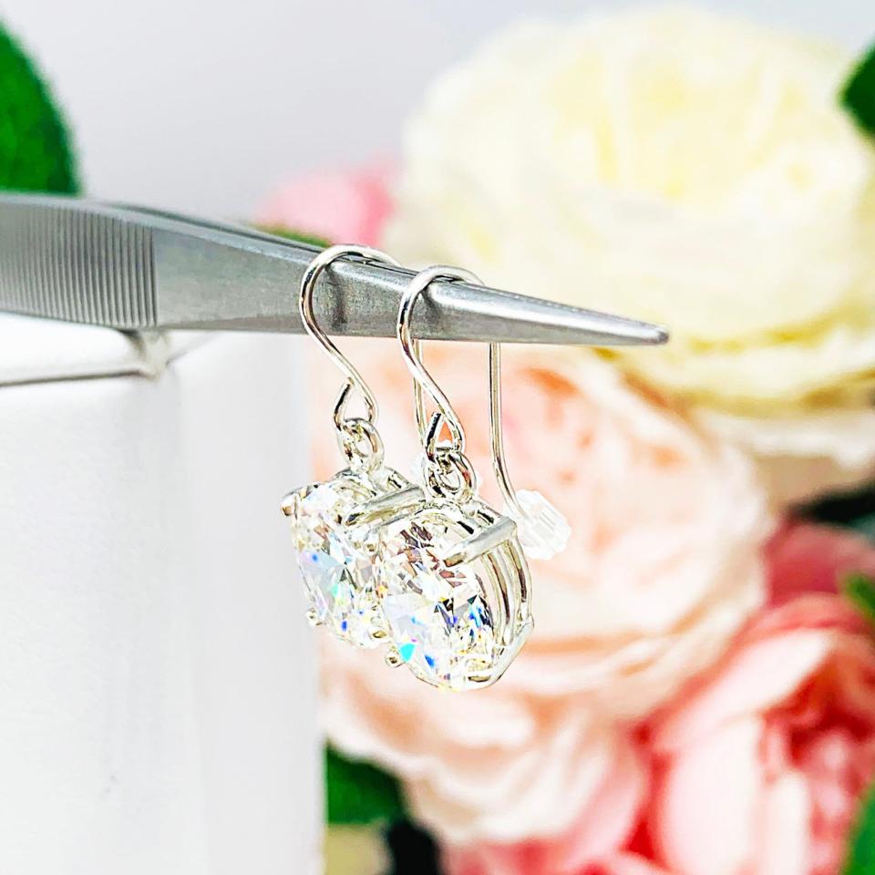 Oval CZ Dangle Drop Earrings – 7x5mm-10x8mm, Sterling Silver