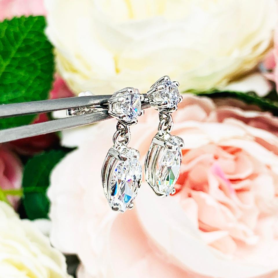 Round Marquise CZ Six Prong Drop Earrings