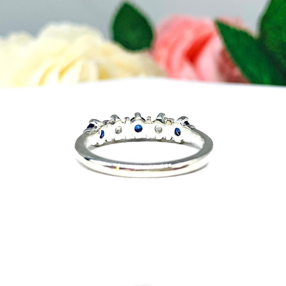 Lab Blue Sapphire CZ 3mm Round Five Stone Ring