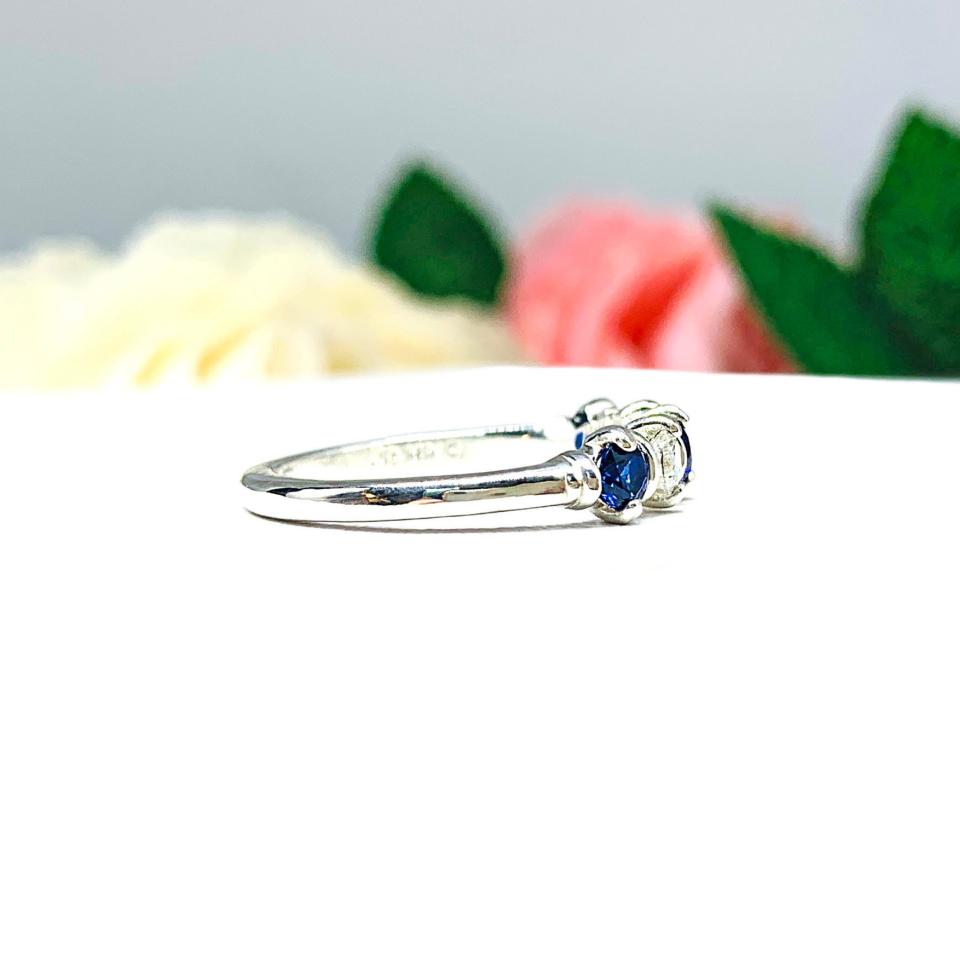Lab Blue Sapphire CZ 3mm Round Five Stone Ring