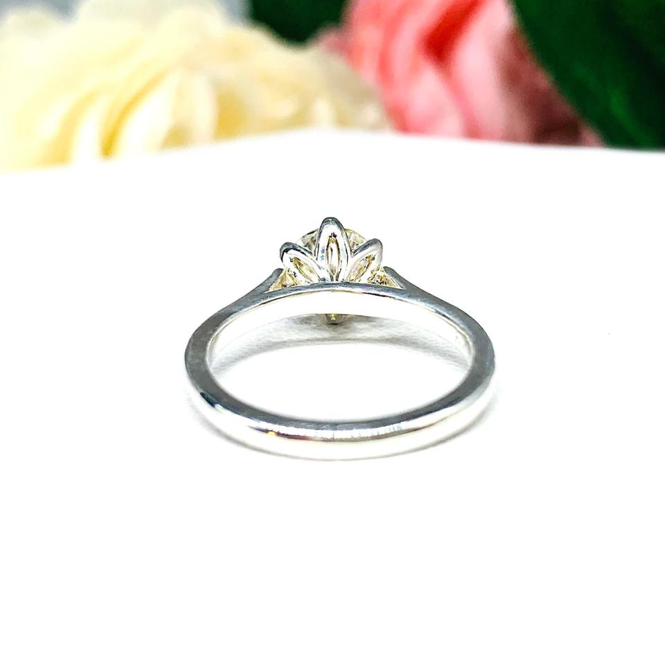 Moissanite Engagement Ring – 6-prong tulip setting in sterling silver – Round H/I color lab-grown stone – 0.75 or 1 Carat