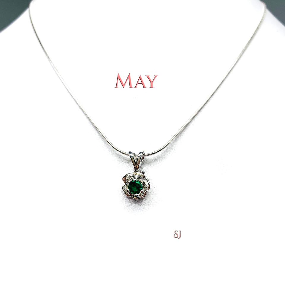 Birthstone Rose Pendant Necklace - 4mm round gemstone - Sterling silver pendant and chain