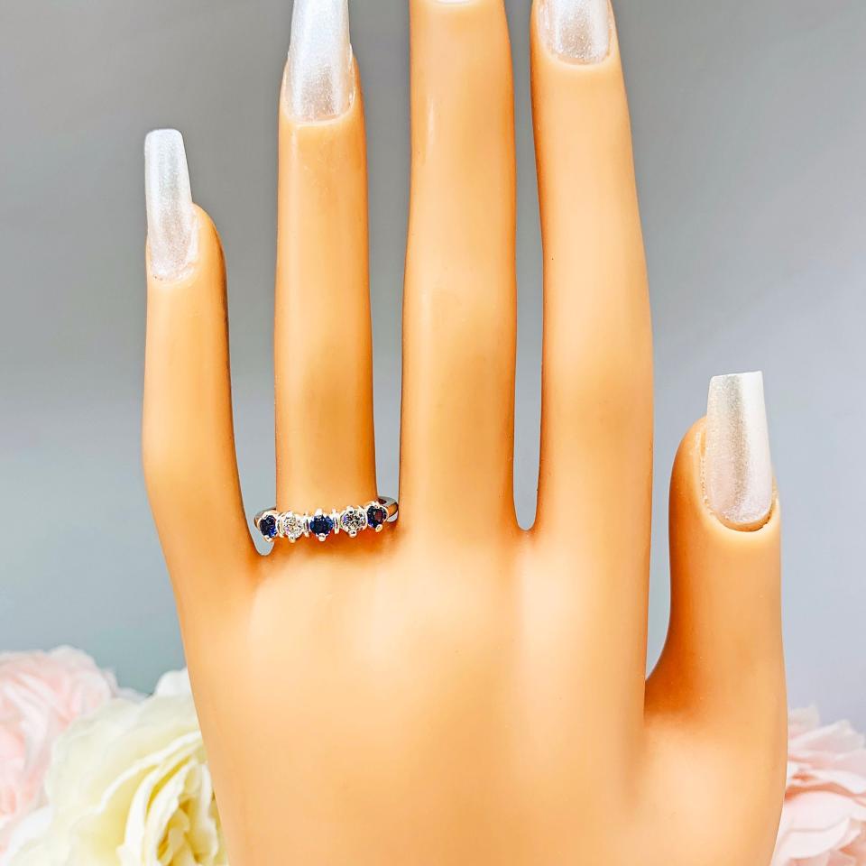 Lab Blue Sapphire CZ 3mm Round Five Stone Ring