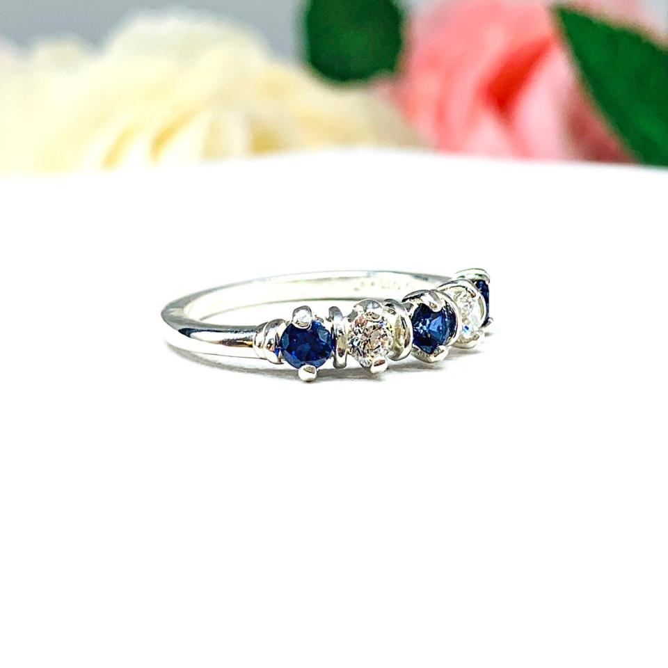 Lab Blue Sapphire CZ 3mm Round Five Stone Ring