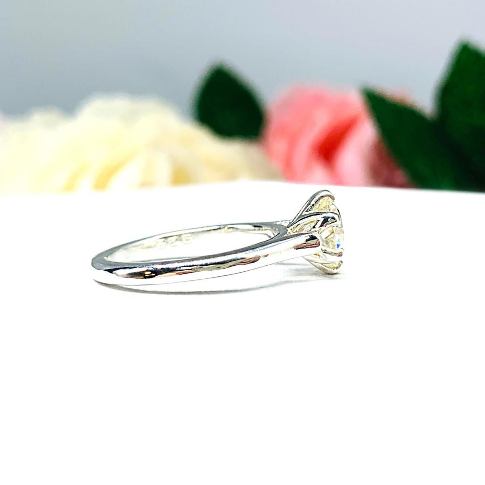 Moissanite Engagement Ring – 6-prong tulip setting in sterling silver – Round H/I color lab-grown stone – 0.75 or 1 Carat