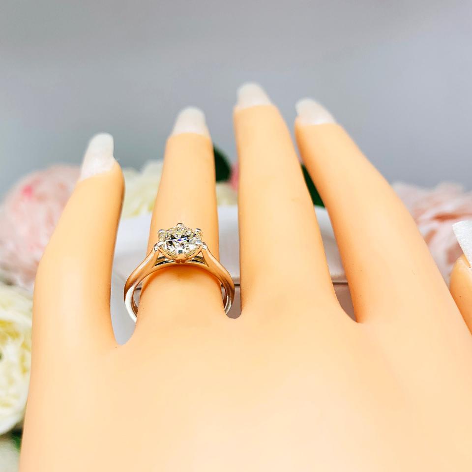 Moissanite Engagement Ring – 6-prong tulip setting in sterling silver – Round H/I color lab-grown stone – 0.75 or 1 Carat
