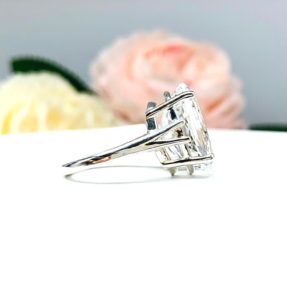 Natural White Topaz Oval Solitaire Ring - Sterling silver split shank statement setting