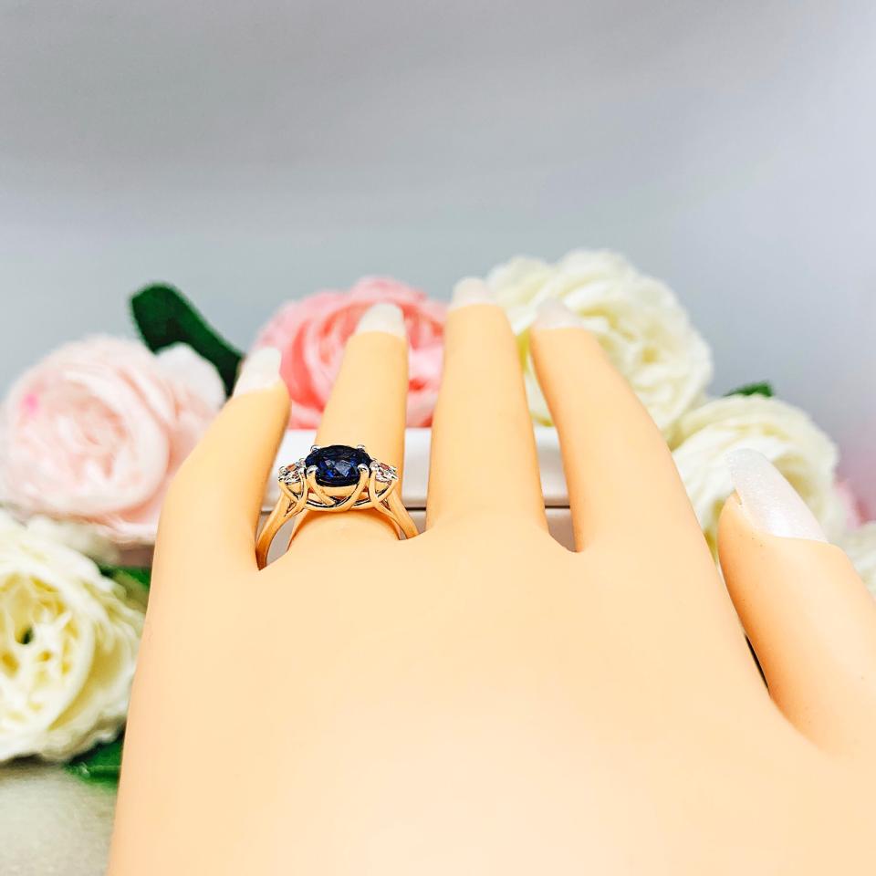 Lab Blue Sapphire & CZ Ring – 8mm Round, Sterling Silver