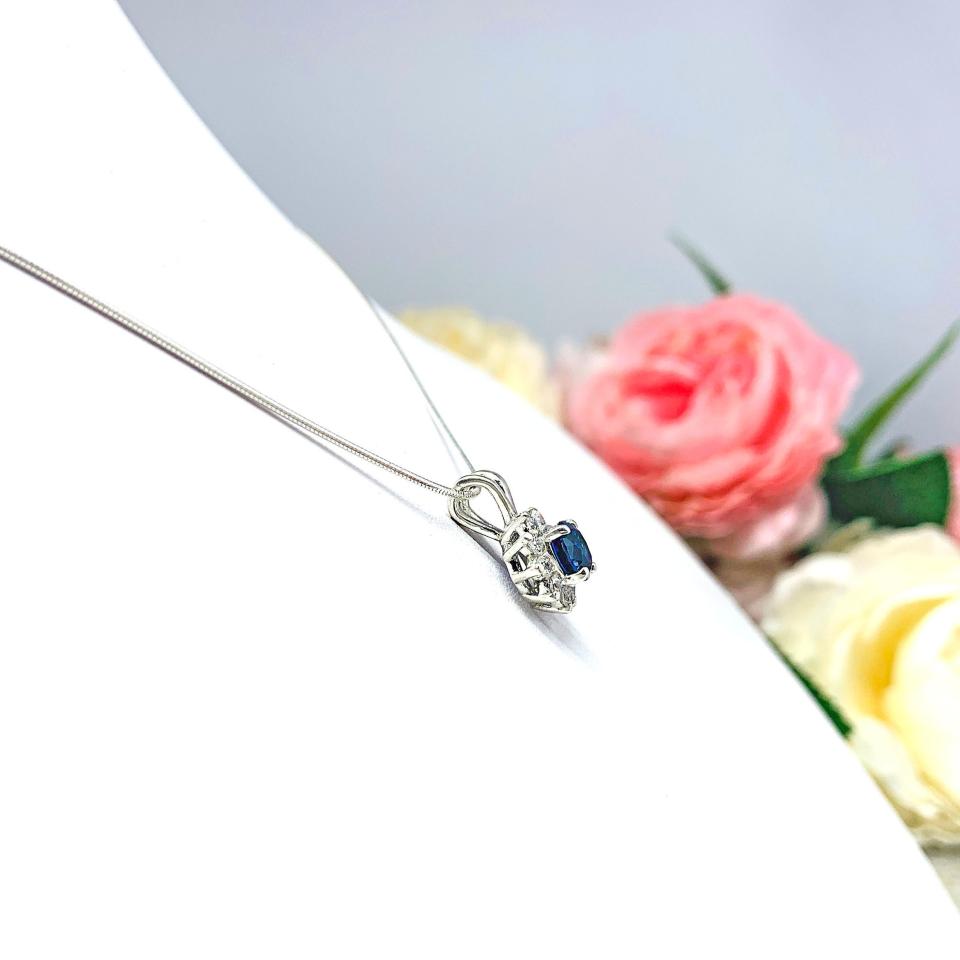 Round Lab Blue Sapphire CZ Halo Pendant - Sterling silver necklace - Three size options