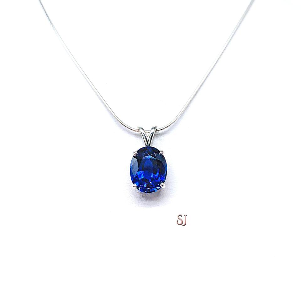 Oval Lab Blue Sapphire Pendant -  Sterling silver necklace - Six size options - September birthstone gift