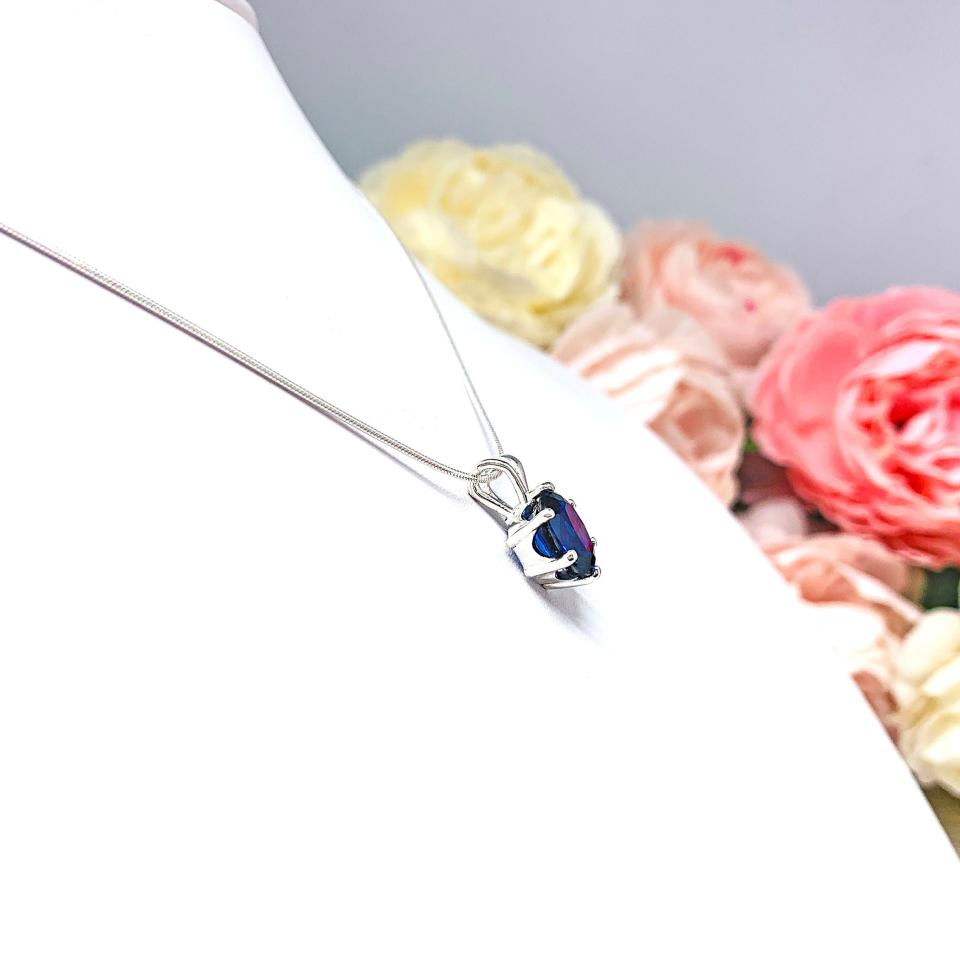 Oval Lab Blue Sapphire 6-Prong Pendant - Sterling silver necklace -  Three size options - September Birthstone