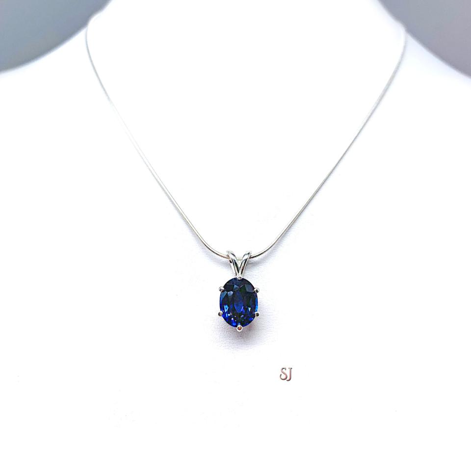 Oval Lab Blue Sapphire 6-Prong Pendant - Sterling silver necklace -  Three size options - September Birthstone