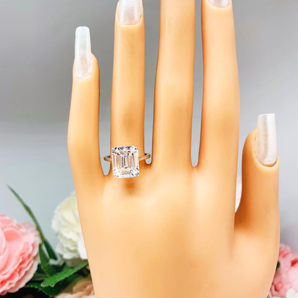Elongated Asscher Near Colorless CZ Engagement Ring 12x10mm 5 Carats