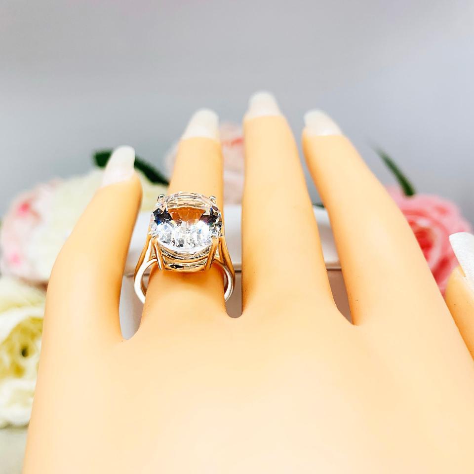 Natural White Topaz Oval Solitaire Ring - Sterling silver split shank statement setting
