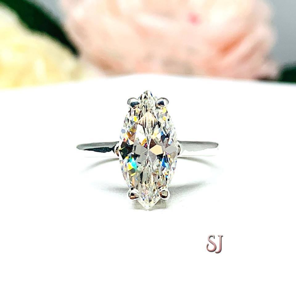 Marquise CZ Engagement Ring Sterling Silver Cathedral Near Colorless CZ