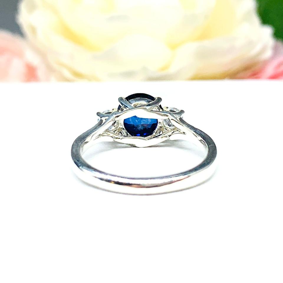 Lab Blue Sapphire & CZ Ring – 8mm Round, Sterling Silver