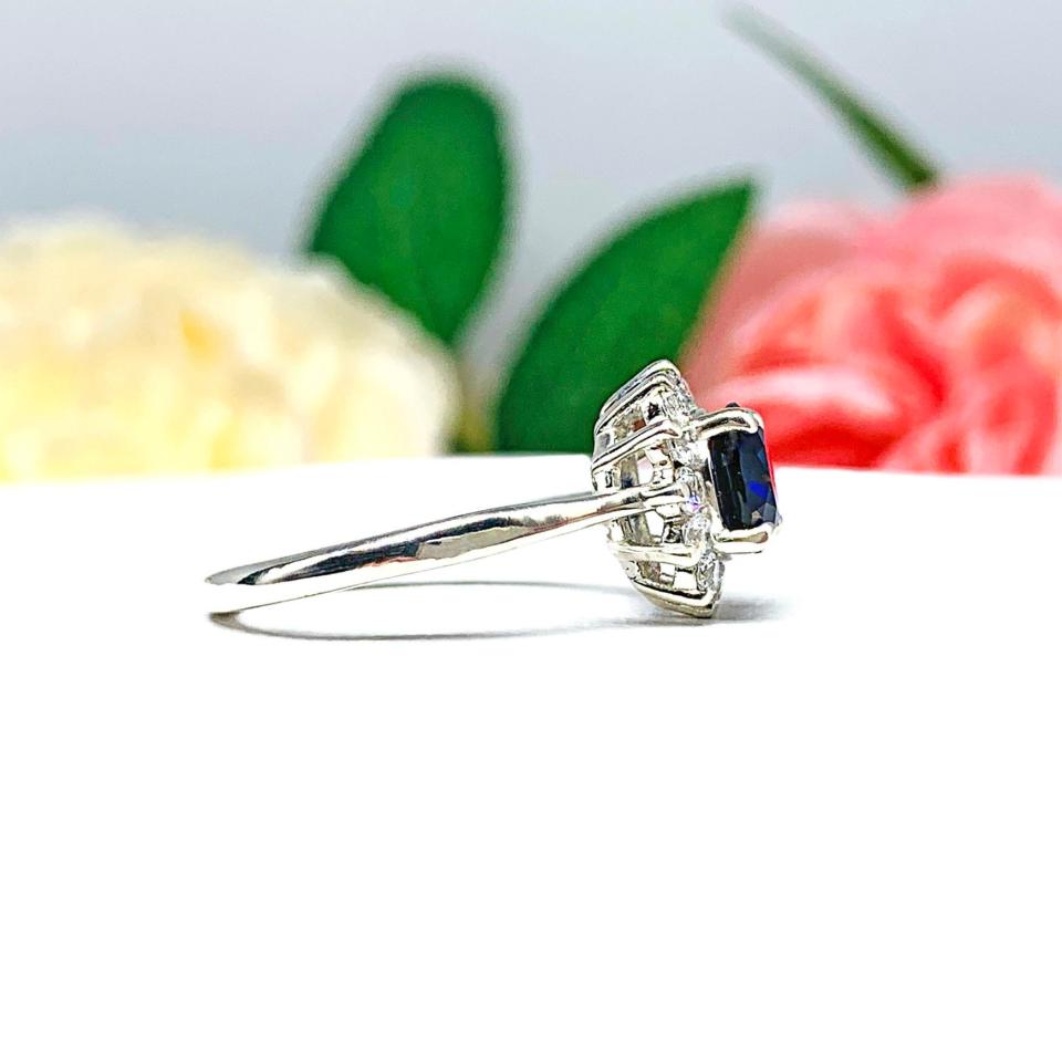 Round Lab Blue Sapphire CZ Halo Ring Sterling Silver
