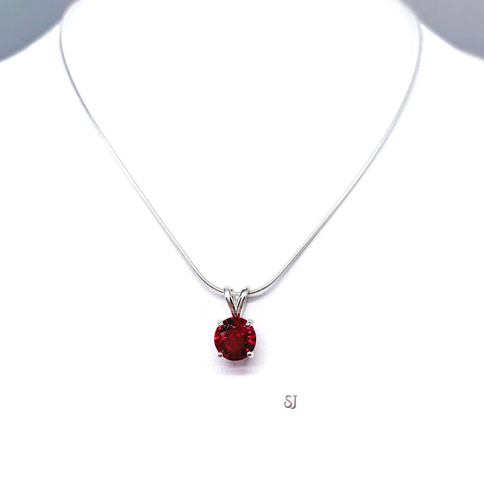 Round Lab Ruby Pendant -  Sterling silver necklace -Four size options - July Birthstone gift