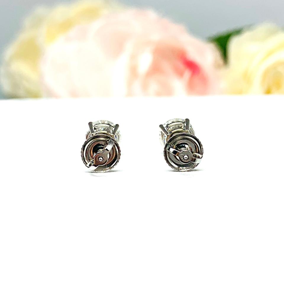 Round Portuguese Cut Moissanite Stud Earrings - 14k white gold screw back settings - Authentic stones 2 ct total