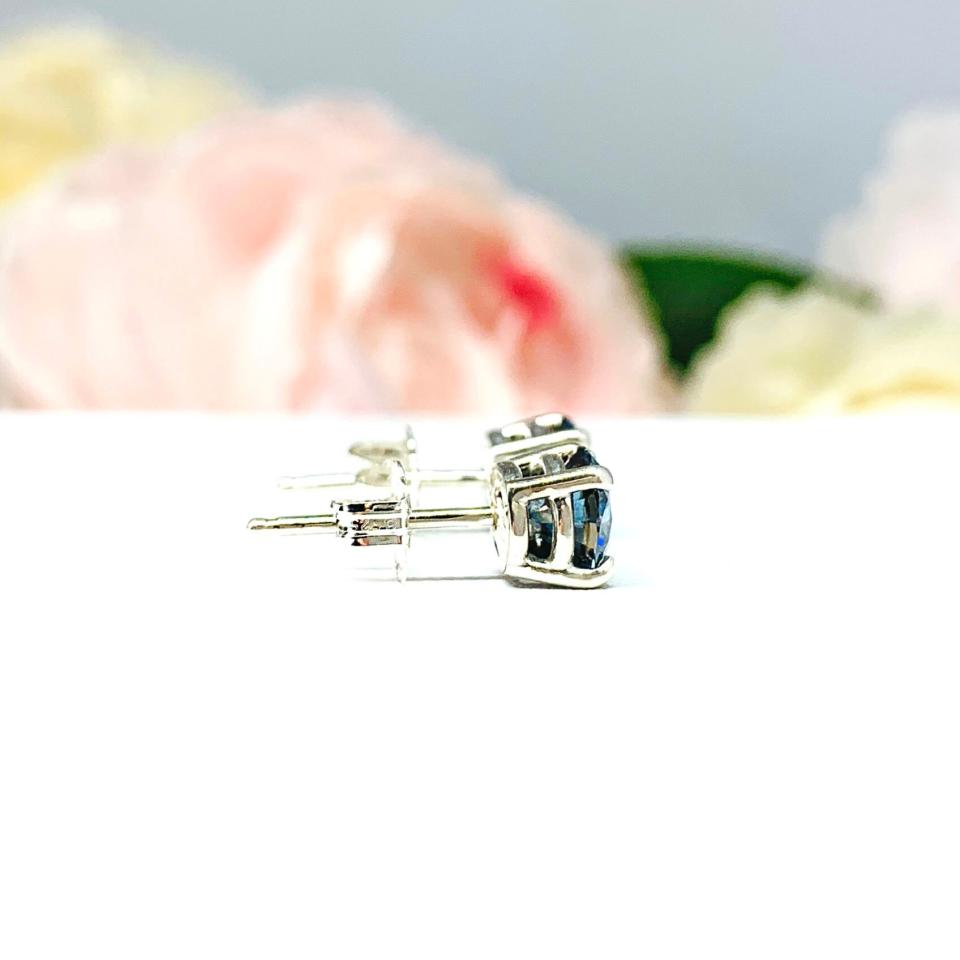 London Blue Moissanite Stud Earrings - Round authentic moissanite - Sterling silver settings