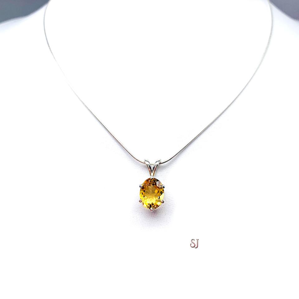 Golden Citrine Pendant Oval 10x8mm Necklace Natural November Birthstone Sterling Silver