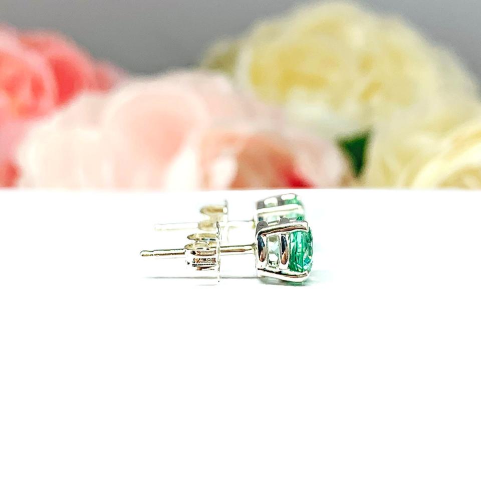 Sea Foam Green Lab Spinel Stud Earrings – 6mm Round, Sterling Silver