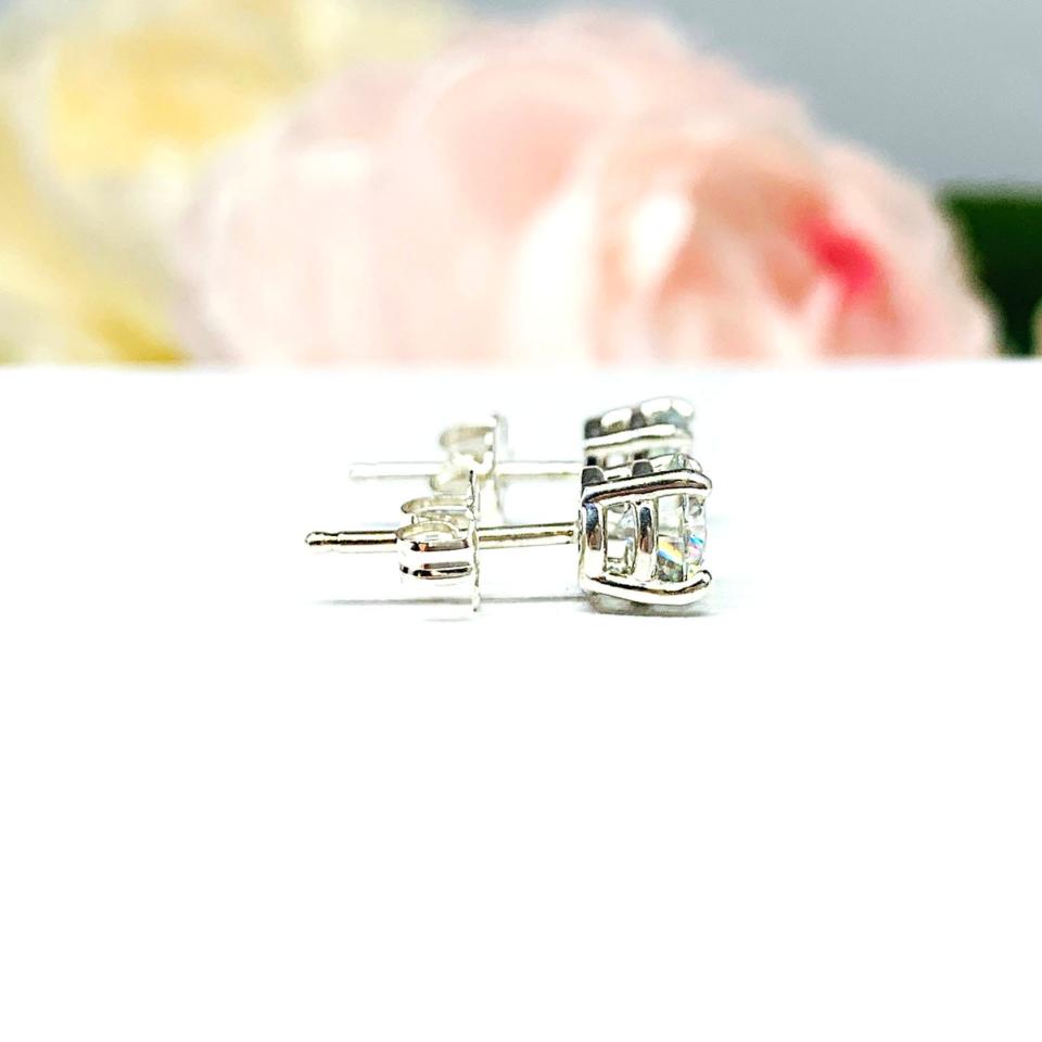 6mm Moissanite Stud Earrings – Sterling Silver – Round Cut – April Birthstone Alternative – Authentic Stones