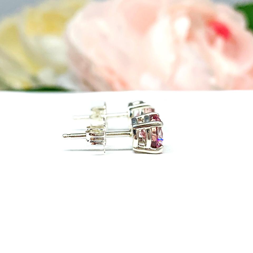 Pink Round CZ Sterling Silver Stud Earrings 6mm Swarovski Pure Brilliance Fancy Pink