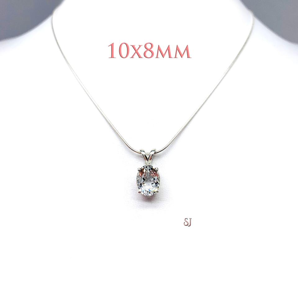 White Topaz Oval Pendant Sterling Silver Necklace Natural