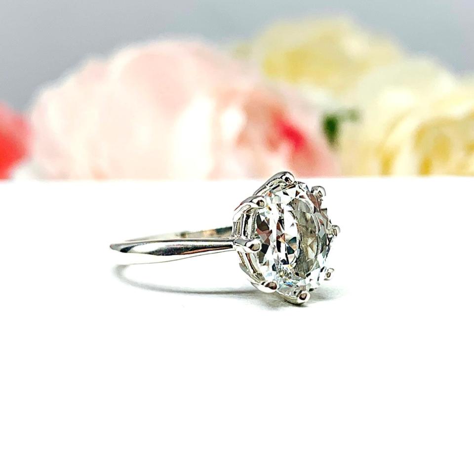 White Topaz Oval Engagement Ring – 10x8mm-14x10mm, Sterling Silver, 8-Prong