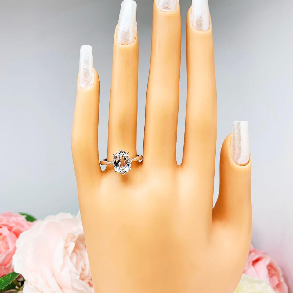 White Topaz Oval Engagement Ring – 10x8mm-14x10mm, Sterling Silver, 8-Prong