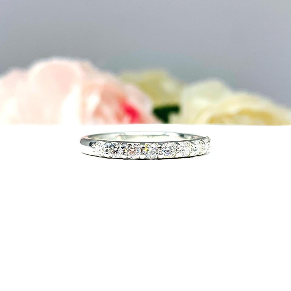 Moissanite Stackable Wedding Band – 2.5mm Round Cut – Sterling Silver Half-Eternity Ring – Perfect for Layering