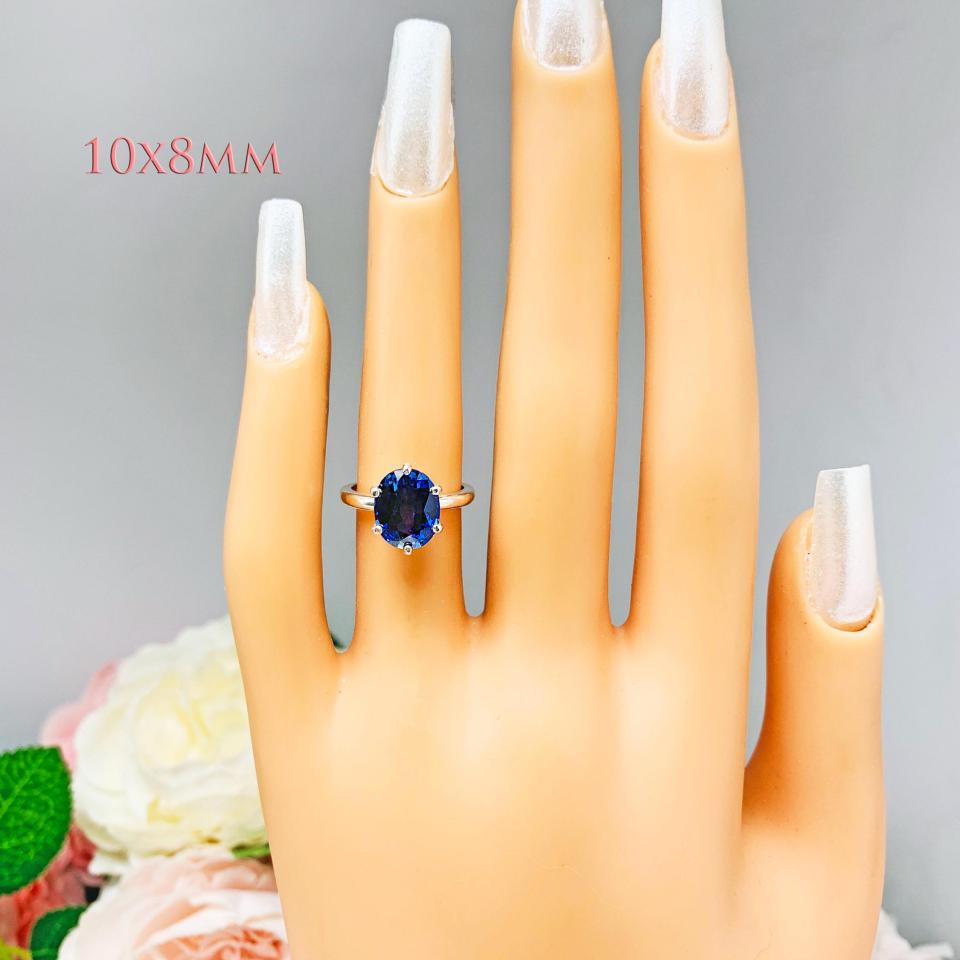 Lab Blue Sapphire Oval 6 Prong Ring