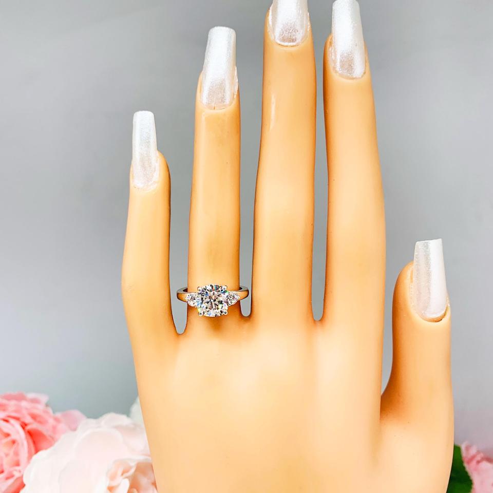 Cushion CZ 8mm Round Accents Engagement Ring White or Near Colorless