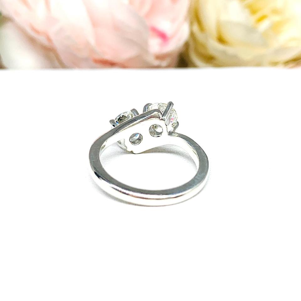 Round CZ 2 Stone Engagement Ring 6mm Toi Et Moi You and Me Near Colorless or White CZs