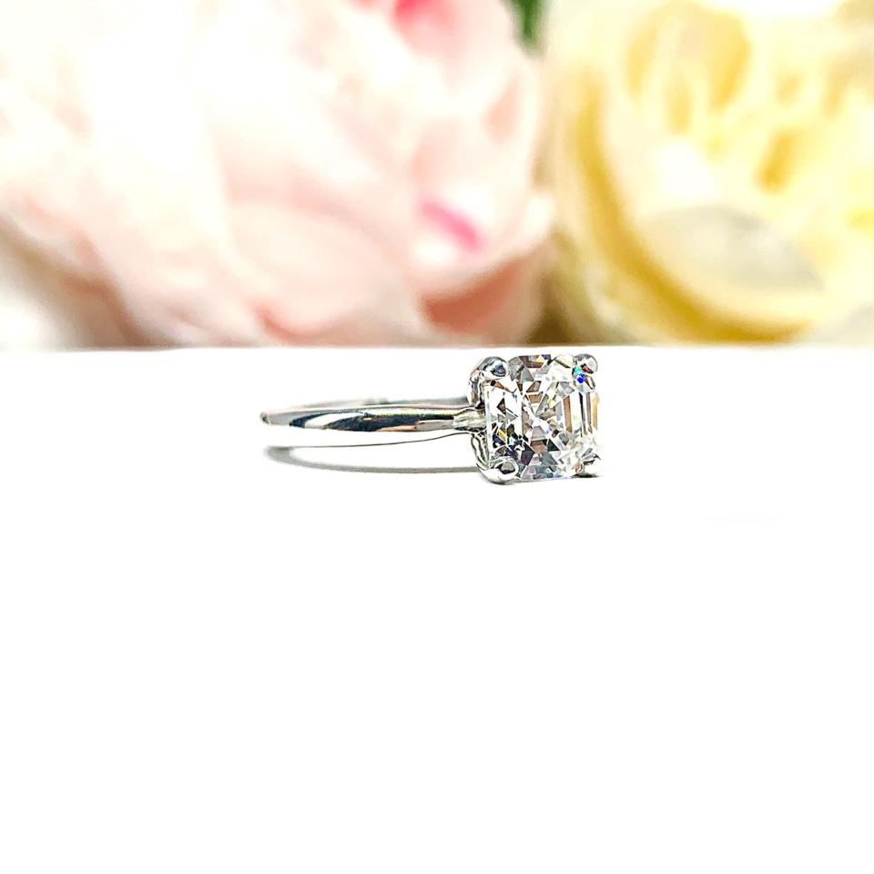 Asscher Near Colorless CZ Engagement Ring 5mm or 6mm