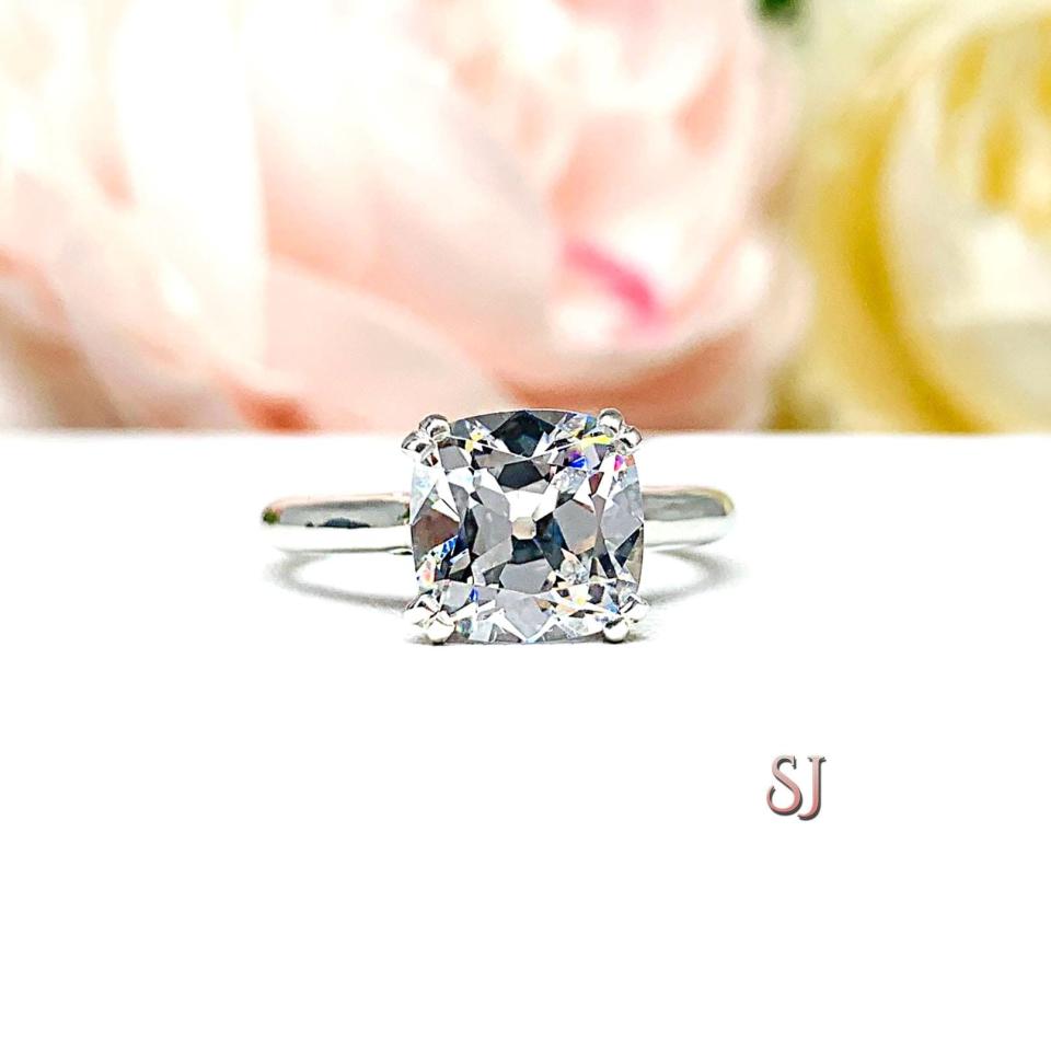 Old Mine Cut 8mm CZ Split Prong Engagement Ring