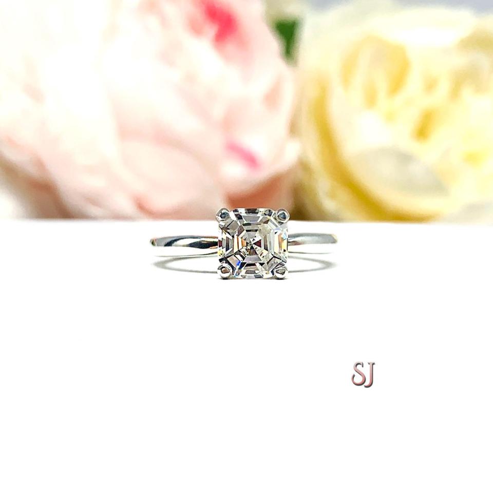Asscher Near Colorless CZ Engagement Ring 5mm or 6mm