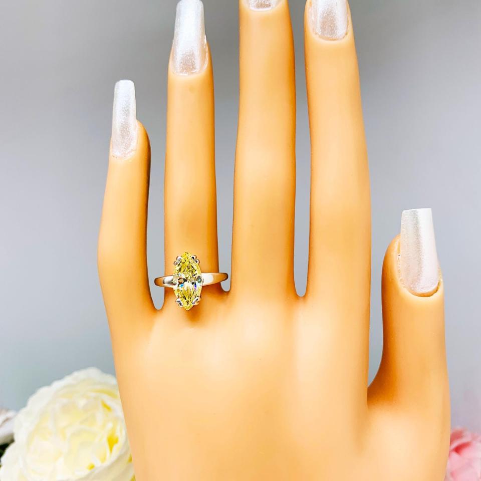 Canary Yellow Marquise CZ Engagement Ring Size 6 – 14x7mm, Sterling Silver