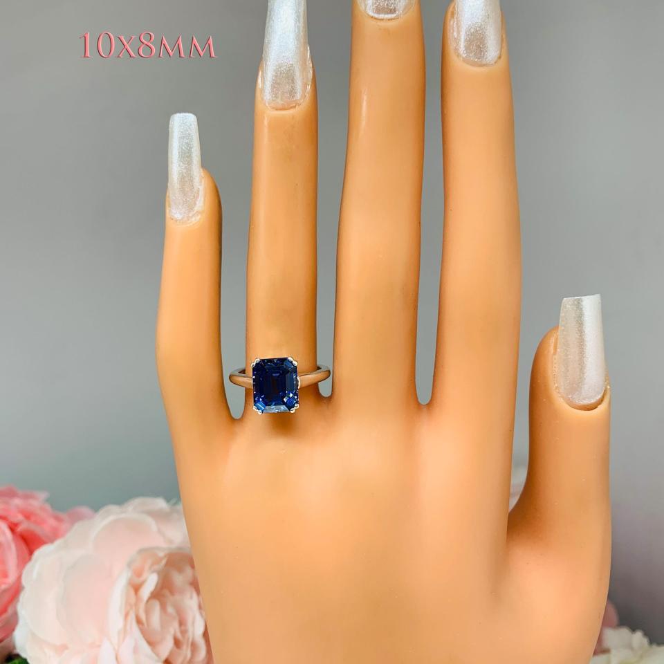 Lab Blue Sapphire Emerald Cut Double Prong Ring