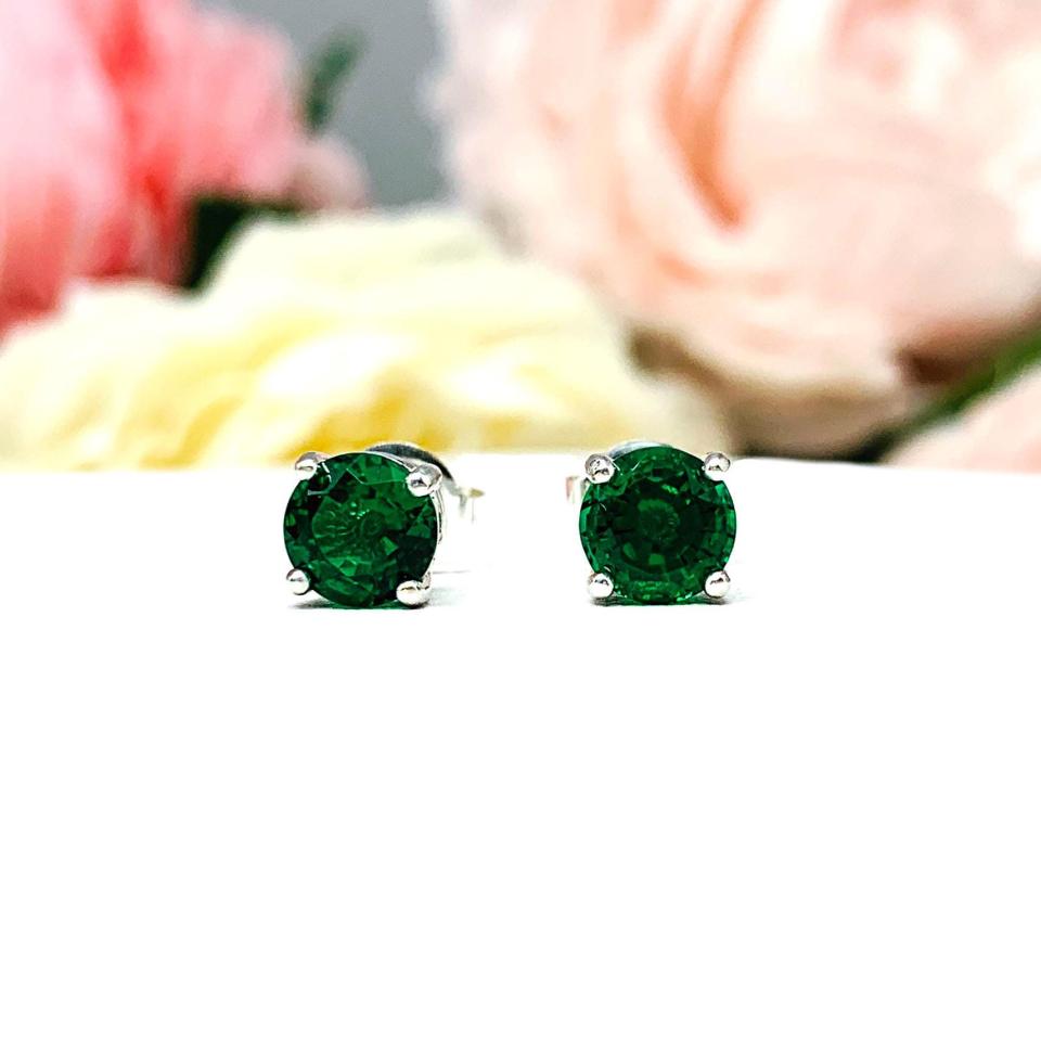Lab Emerald Stud Earrings – 5mm-7mm Round, Sterling Silver