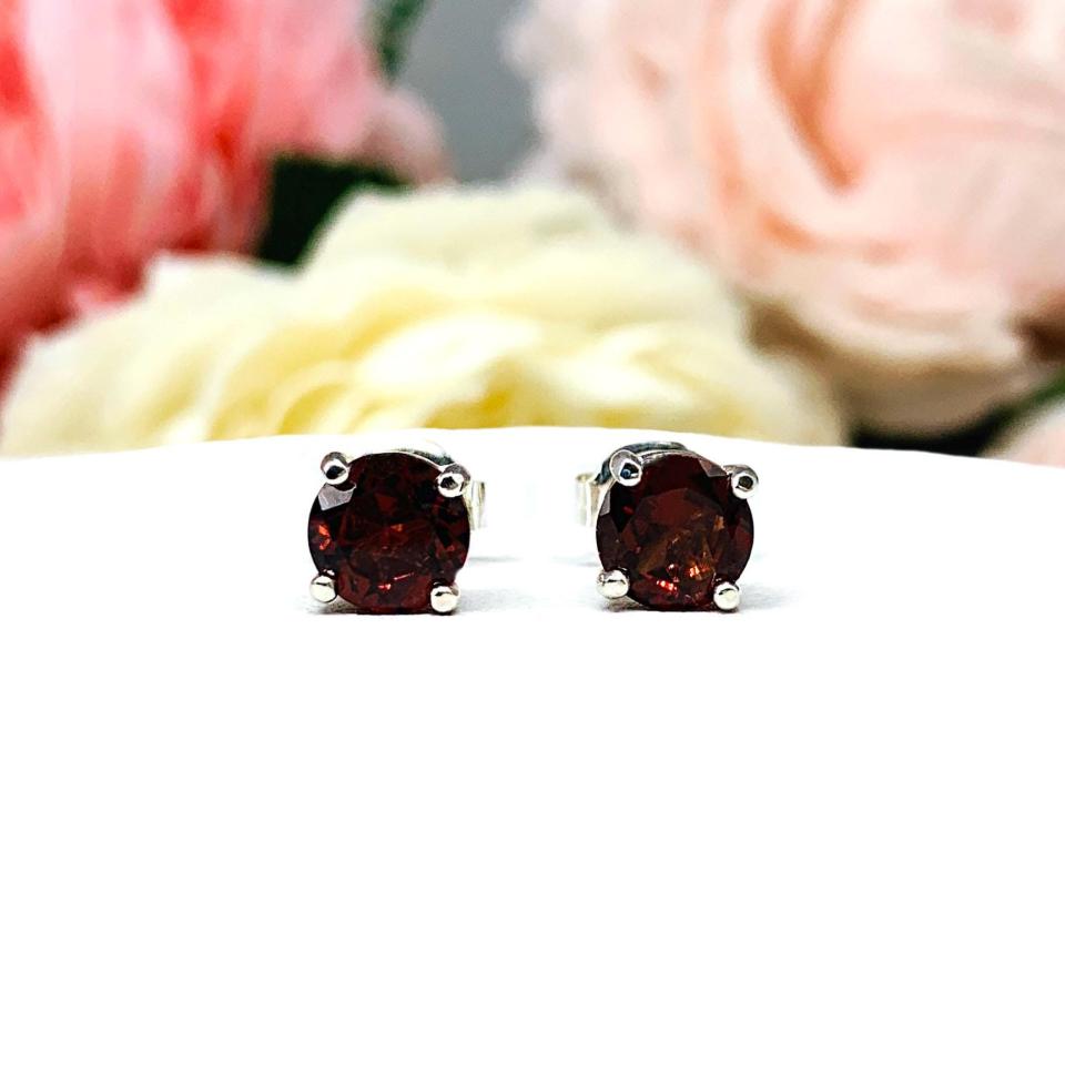Mozambique Red Garnet Stud Earrings – Sterling Silver Setting – Three size options – January Birthstone Gift