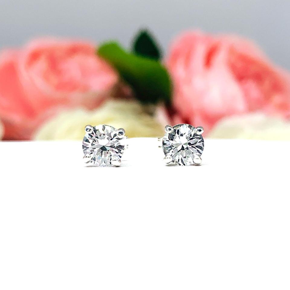 Round Lab White Sapphire Stud Earrings – 5mm-8mm, Sterling Silver