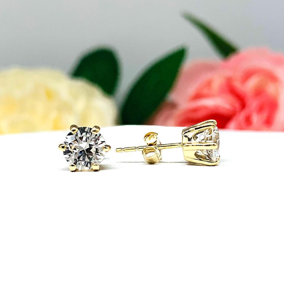 Round Lab White Sapphire 6-Prong Stud Earrings - Four size options - Sterling silver or 10k gold settings