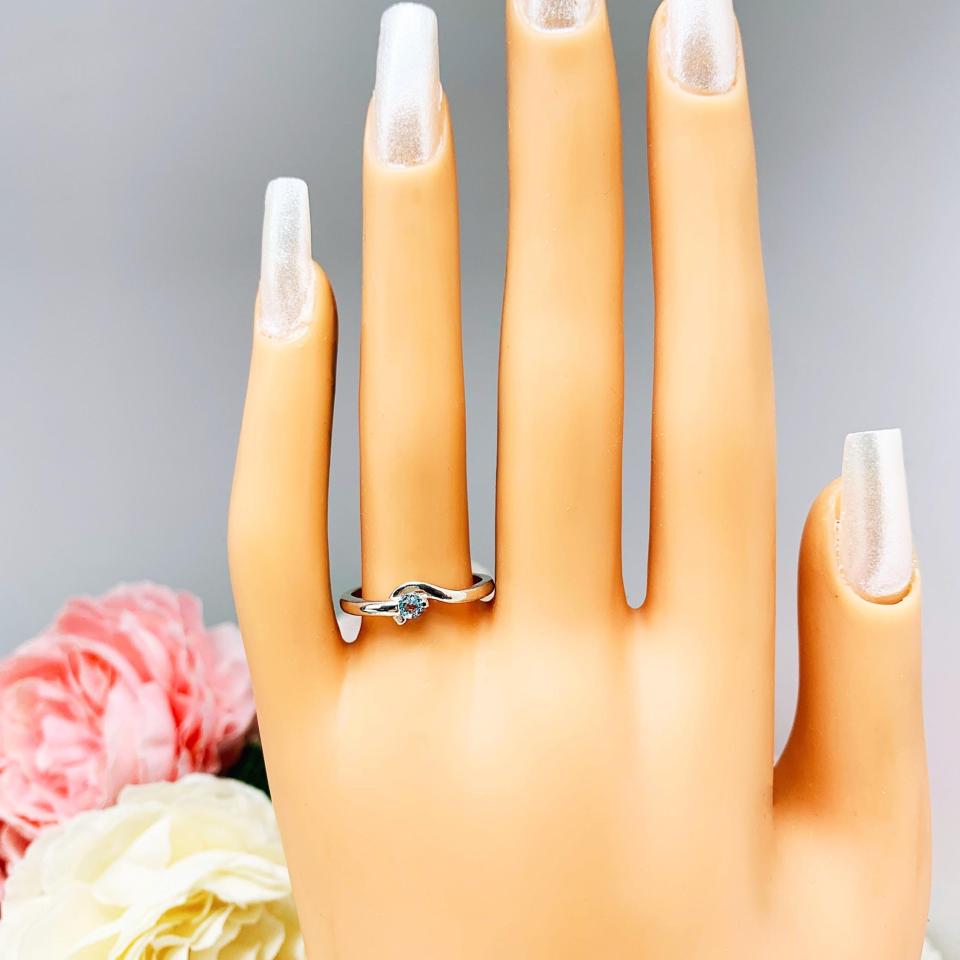 Round-Cut Birthstone Solitaire Stacking Ring • 3mm, Sterling Silver, Wrap Bypass Shank