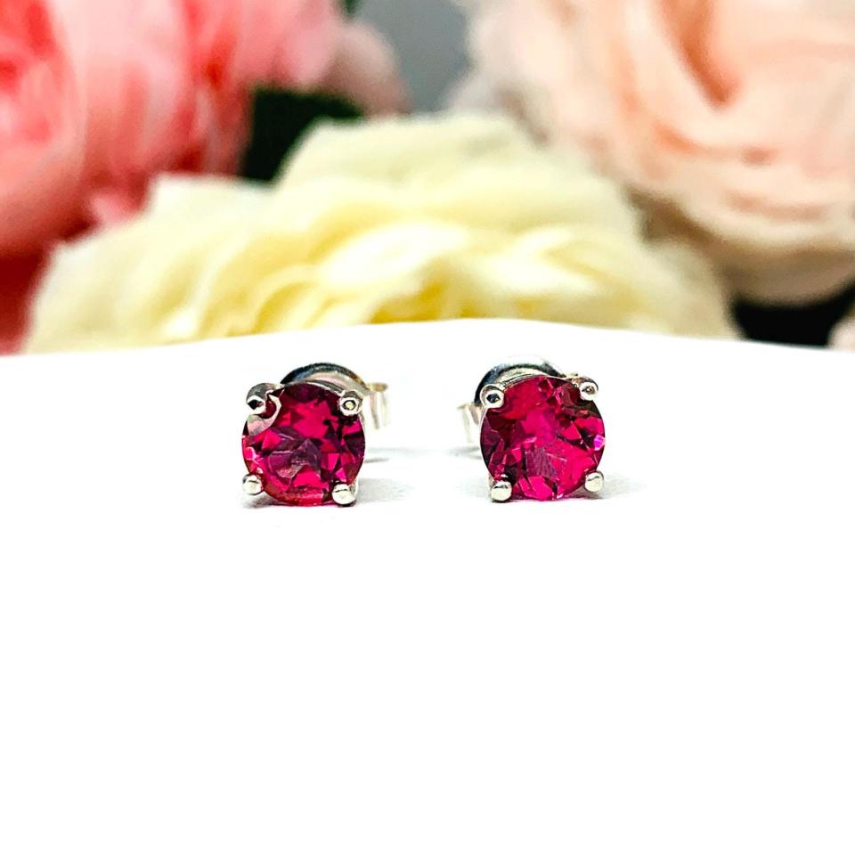 Mystic Pink Topaz Stud Earrings - 6mm round stones - Sterling silver settings - October birthstone alternative