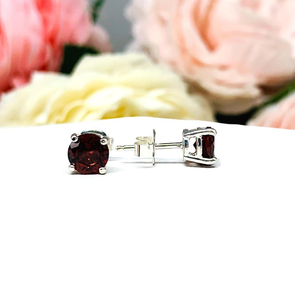 Mozambique Red Garnet Stud Earrings – Sterling Silver Setting – Three size options – January Birthstone Gift